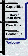 menu bar: capabilities, history / staff intro, directions, contact us, welcome